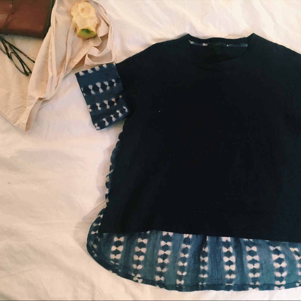 J. Crew navy wool crop top with patterned back